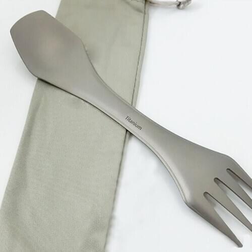 PYTITANS outdoor titanium tableware pure titanium alloy two-end fork three picnic easy to carry
