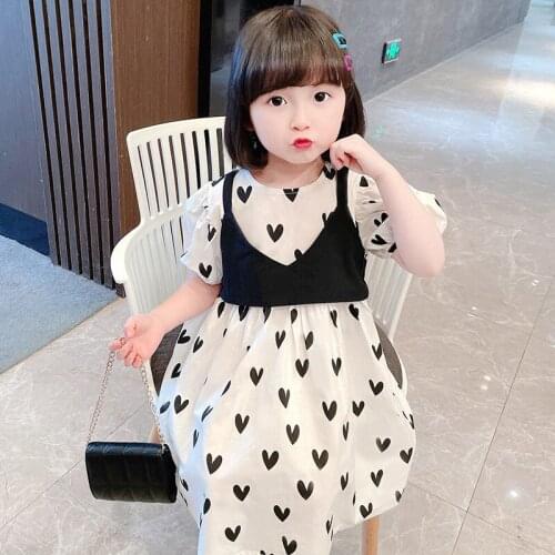 LISUNNY Girls Dress 2021 Summer Princess Dress Outdoor Printed Love Children Casual Beach Dress Comfortable Kids Clothing
