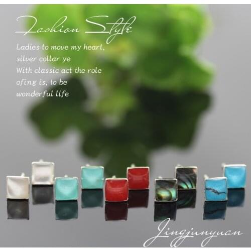 VAE14 925 sterling silver Korean style simple square multi-color painted shell earrings wholesale