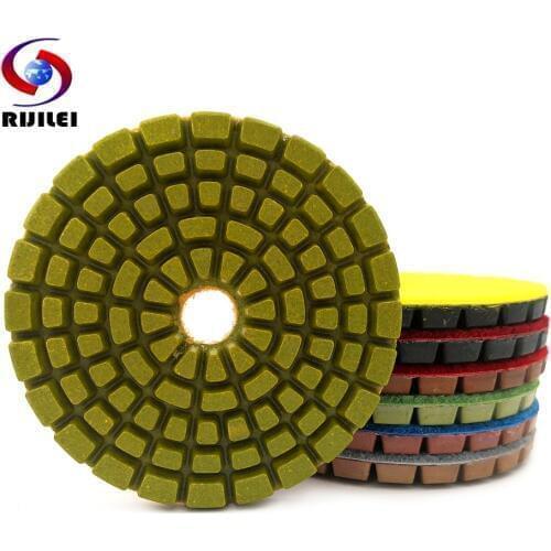 RIJILEI 7PCS/Set 4 Inch Diamond Polishing Pads For Concrete Floor Marble Thicknees 6mm Wet Grinding Discs Polishing Stone LW03