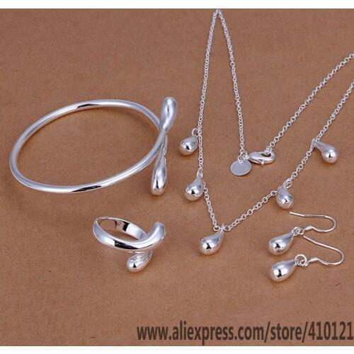 S220 Hot High Quality Anniversary Jewelry Sets, Jewelry Elegant Charms Fashion Droptear Ring Stud Earrings Bangle Necklace