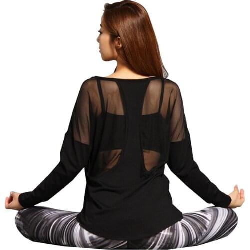Mesh Patchwork Long Sleeved Gym Yoga Shirts Workout Fitness T-shirt For Women Training Tops Sportswear Female Sports T-shirts