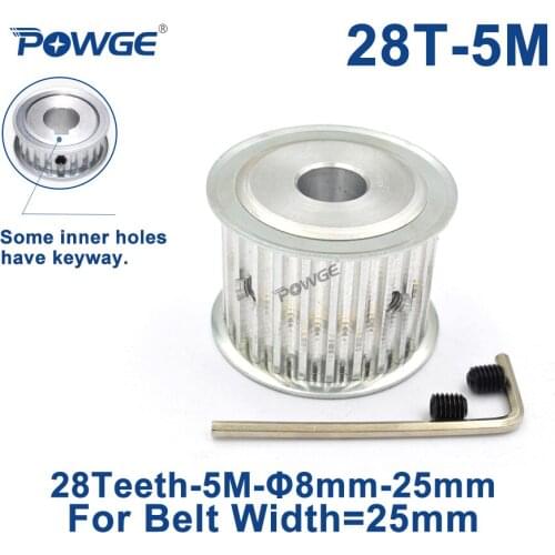 POWGE Arc HTD 5M 28 Teeth Synchronous Timing Pulley Bore 6/8/10/12/14/15/16/19/20mm for Width 25mm HTD5M Belt 28Teeth 28T