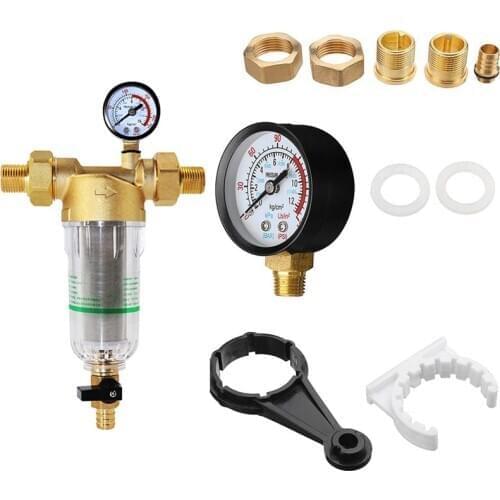 Hot TOD-Water Pre Filter System 2/5 Inch&1 Inch Brass Mesh Prefilter Purifier W/ Reducer Adapter&Gauge