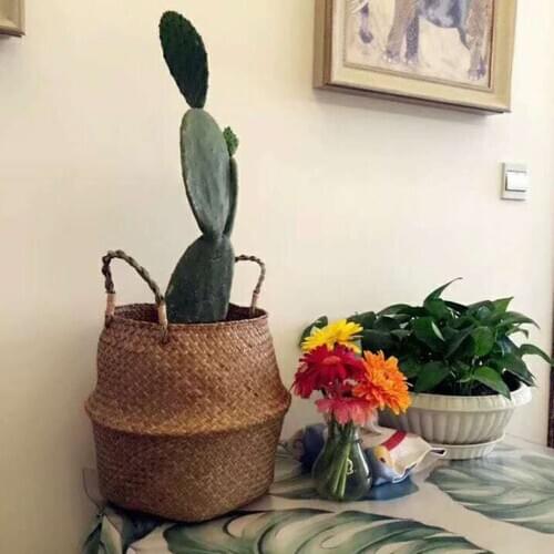 Nordic Style Foldable Flower Basket Rattan Woven Box Basket Set and Tray Set for Home Tabletop Decor Flower Clothes Container