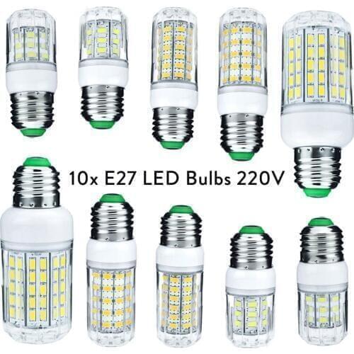 10x E27 LED Corn light Bulb 5W 7W 9W 12W 15W 20W 25W 24 27 30 36 48 56 59 69 72 96LEDs Replace Compact Fluorescent lamp AC 220V