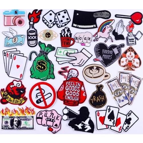 Hippie Punk Skull Patch Iron On Patches On Clothes Dollar Embroidered Patches For Clothing Thermoadhesive Patches Rock Badges