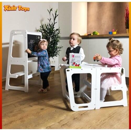 XIHATOY Montesorri Helper Tower for Children Kids Kitchen Step Stool with Safety Rail Furniture Foldable Learning Table
