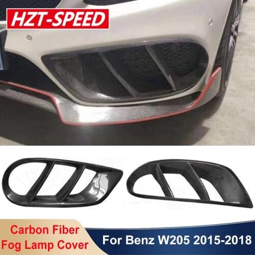 W205 2 Pcs Real Carbon Fiber Fog Lamp Rim Cover Protector For Benz C Class C200 C260 C300 Modify C63 AMG Type 2015-2018