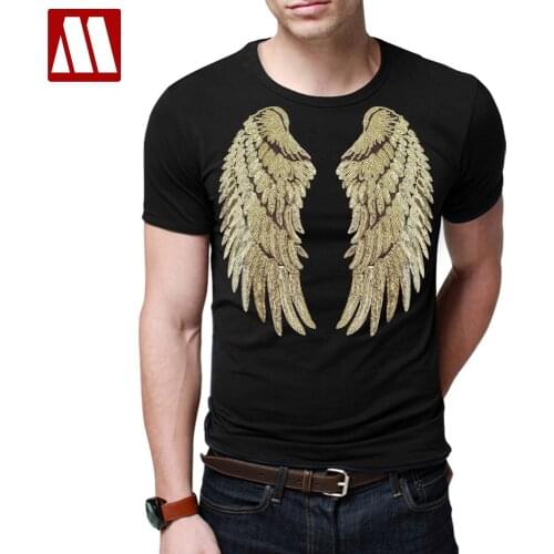 Plus Size Shiny T Shirt 2021 Summer Harajuku Men Sequin T-shirt Mens Casual Cotton Sequined Gold Angel Wings Tops Tee Shirts