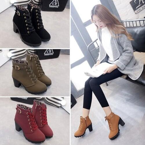 Women Ankle Boots Autumn Pumps Ladies Shoes Bandage Hasp High Heels Pointed Toe Plus Size Fashion Short Boot Q10-97