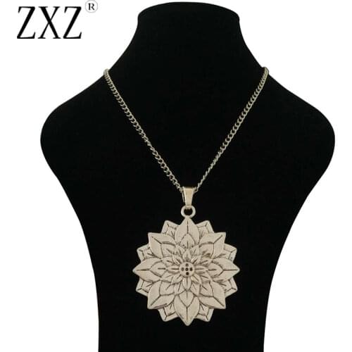 ZXZ Fashion Large Abstract Metal Flower Pendant on Long Curb Chain Necklace Lagenlook Jewelry Gift 34"