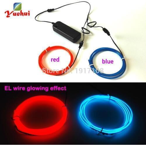1M Custom 2pieces color 3.2mm Flexible EL Wire Rope Tube Neon glowing Light with 3V inverter For Toys/Craft,Car,Party Decoration