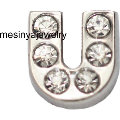 10pcs Letter U With Zircon Crystal Custom Floating Charms For Glass Locket