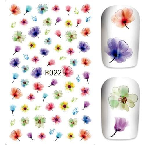 2 Sheets Watercolor Nail Art Stickers Self-adhesive Translucent Women Charms Nailart Decals Spring Cute Manicure Flowers Design