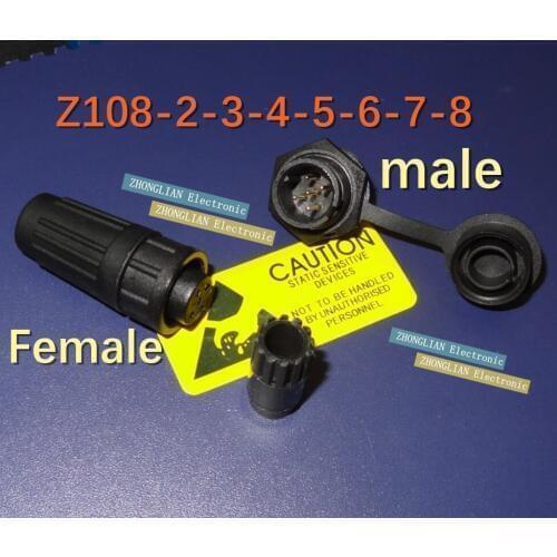 2pcs(1 Male head+1 Female head=2 pcs)/lot Waterproof plug and socket Z108-2 -3 -4 -5 -6 -7 -8 core AB plastic shell IP67