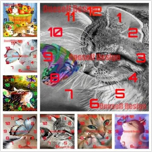 2021 5d diamond painting clock animal cat diamond embroidery clock cute cat rhinestone pictures decoration home diamond art kit