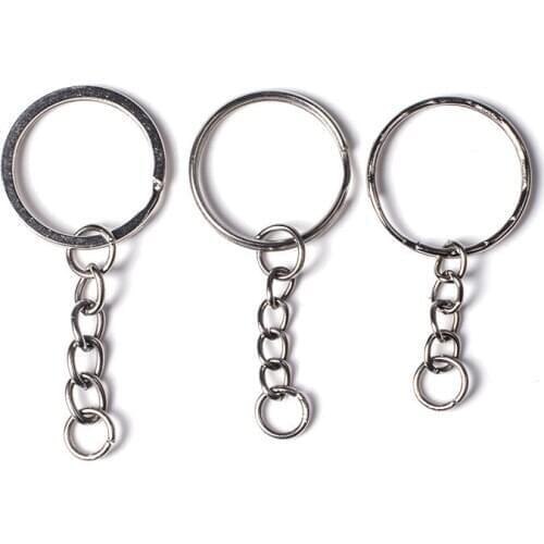 50Pcs Key Ring Key Chain Silver Plated Inner Ring 25/30mm Long Round Split Keys Lobster clasp Keyrings Jewelry Hanging Ring