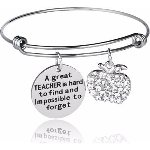 A Great Teacher Is Hard To Find Stainless Steel Bangle Crystal Love Heart Charms Bangles Teachers Bracelet Teacher Jewelry Gifts
