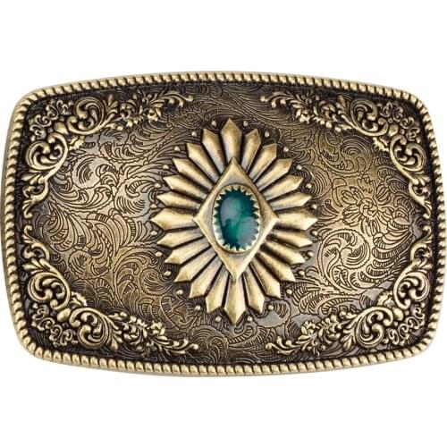 Bronze Sapphire Blue Belt Buckle Exquisite Decorative Pattern for Ｍen Cowboy Big