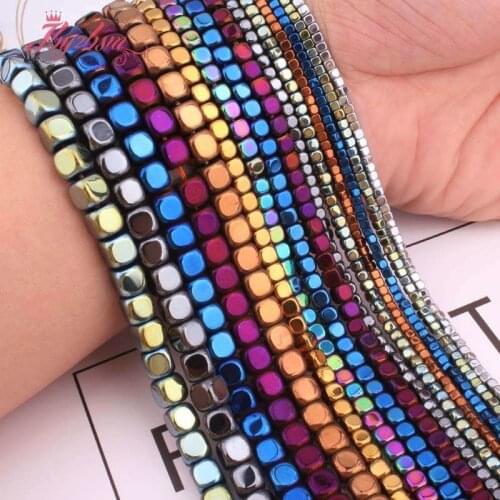 Natural Hematite Cube Beads Smooth 2/3/4/6mm Loose Stone Beads For DIY Necklace Bracelt Earring Jewelry Making 15" Free Shipping