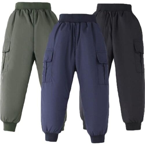 2021 Winter Childrens Down New Pants Boys Girls Overalls Trouser Outer Wear Thicken Warm Teenage Pants Clothes 3-12 Years