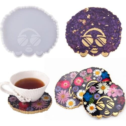 Afro Female with Sunglass Silicone Coaster Resin Mold for Epoxy Resin Casting DIY Jewelry Holder Home Decoration Resin Art