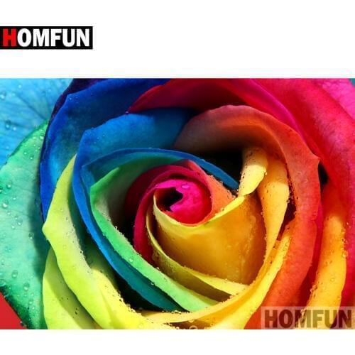 HOMFUN Full Square/Round Drill 5D DIY Diamond Painting "Colored roses" 3D Diamond Embroidery Cross Stitch Home Decor A21340