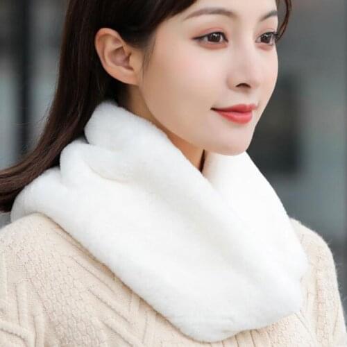 Korean Faux Rabbit Fur Leopard Windproof Warm Scarf Winter Thicken Double Sided Plush Pullover Fake Collar Neck Guard Snood Q22