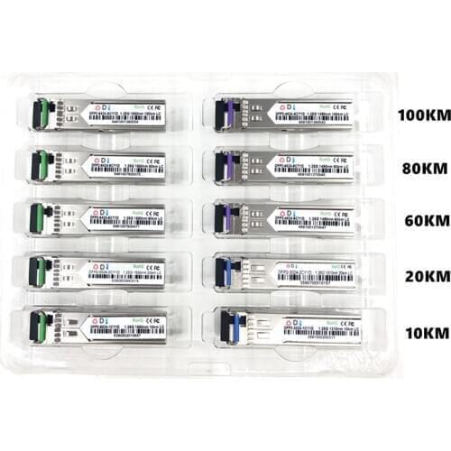 LC SFP Fiber optic module 1.25G LC 10/20/60/80/100KM 1310/1490/1550nm Single Fiber SFP Optical compatible with Mikrotik Cisco