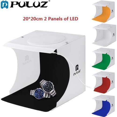 PULUZ 20cm Mini Studio Diffuse Soft Box Lightbox 2 LED Panels 1100LM Light Tabletop Shooting Photo Studio Box 6 Color Backdrops