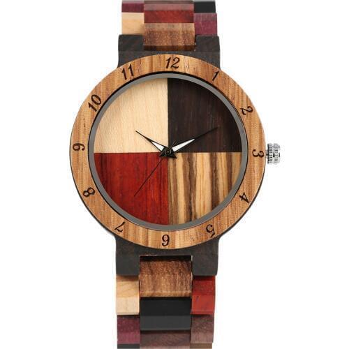 Mens Wooden Watch Large Dial Quartz Wooden Watches for Women Colorful Strap Wooden Wristwatch