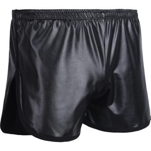 Mens Hot Shorts Shiny Faux Leather Sport Fitness Boxer Shorts Pants Back Pocket Men Clubwear Side Cut Latex Shorts