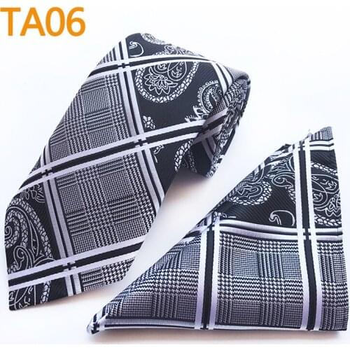 Mens Ties Set Black White Classic Plaid Necktie Pocket Square Sets to Match Shirt