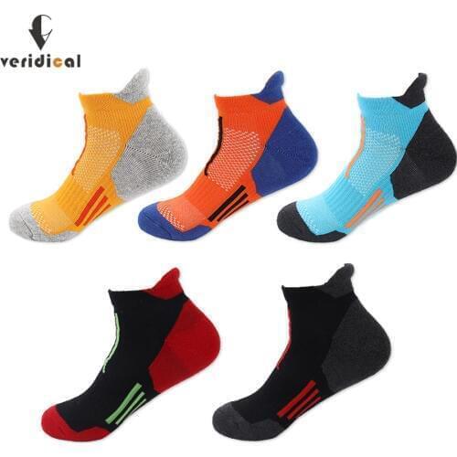 Veridical 5 Pairs/Lot Athletic Ankle Socks Men Cotton Colorful Breathable Mesh Terry Boat Socks Compression Good Quality
