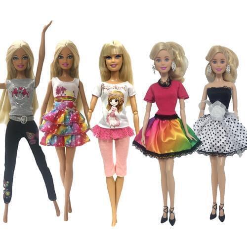 NK 5 PCS/ Set Doll Dress Beautiful Maxiskit Style Handmade Party Clothe Casual Dress For Barbie Doll Best Girls'Gift 008D
