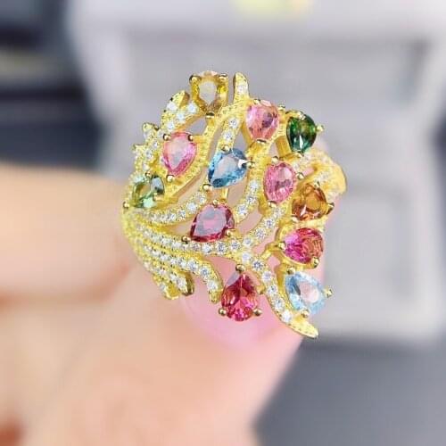 Natural real tourmaline luxury ring Per jewelry 925 sterling silver 0.25ct*12pcs gemstone Fine jewelry For men or women J213305