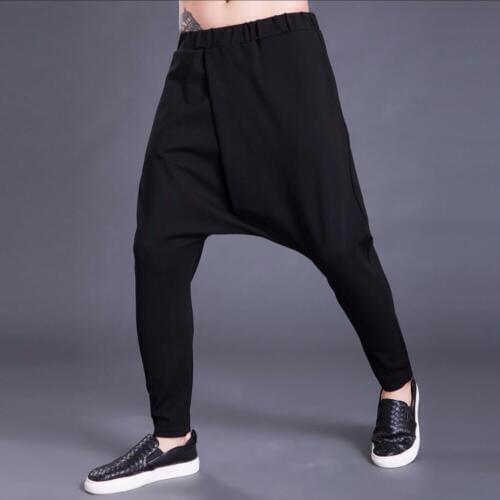 S-5xl New Fashion Men Casual Loose Stretch Harem Pants Large Crotch Pants Hairstylist Tide Feet Pants Singer Plus Size Trousers