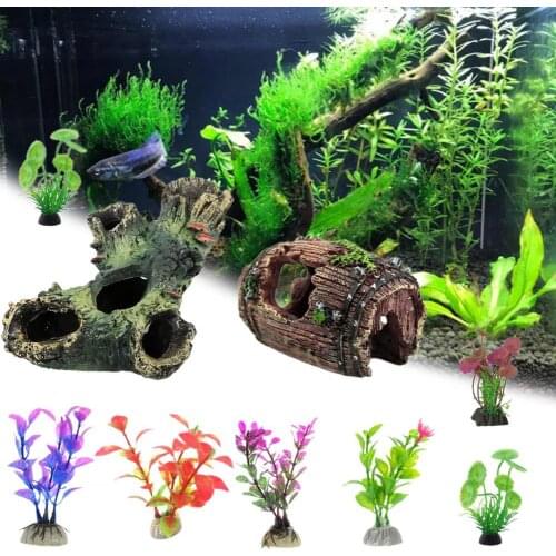 Gray Plastic Resin 12Pcs/Set Resin Tree Trunk Vivid Hiding Cave Accessories Artificial Fish Tank Ornament Landscape Aquarium