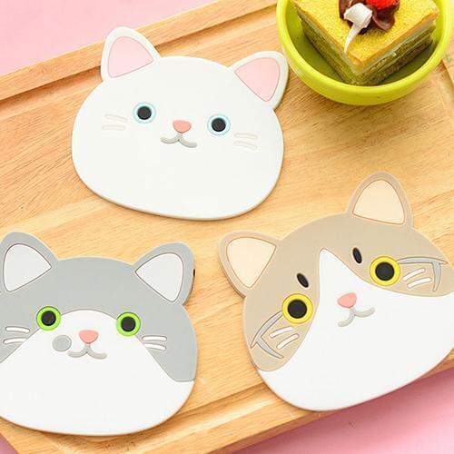 Silicone Cat Shaped Tea Coaster Cup Mat Pad Mug Holder Mat Coffee Drinks Table Placemats Heat-resistant Cup Coasters