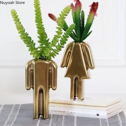 Golden Ceramic Vase Boys and Girls Creative Modeling Countertop Vase Living Room Dried Flowers Flower Arrangement Accessories