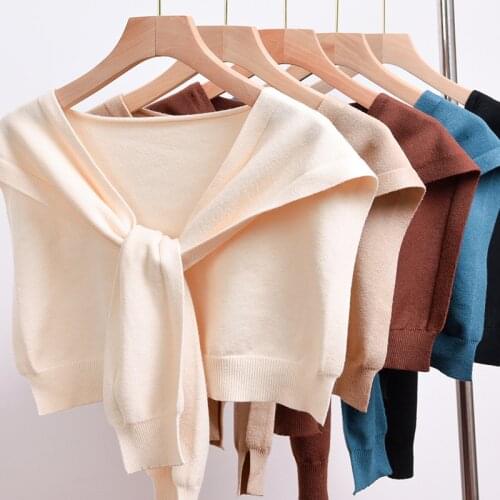 Spring Women Poncho 2021 Faux Cashmere Shawl and Wrap Solid Color Small Cape Shoulder Shawl Knitted Neck Guard Scarf Femme