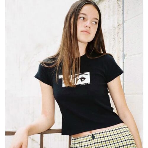 Women Eye Print Cropped Tee Casual Short Sleeve Crop Top Cotton T-shirt