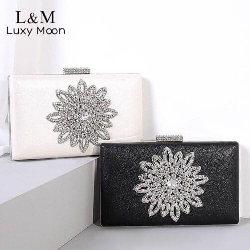 Women Crystal Clutch Purse And Handbag Wedding Floral Rhinestone Luxury Designer Bag Small Chain Party Dinner Evening Bag X488H