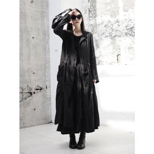 Owen seak Women Parker Coats High Street Style Clothing Trench Autumn Dust Women Coats Windbreaker Black Trench