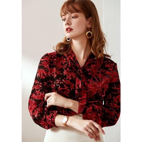 Natural Silk Women Print Long Sleeve Top 100% Mulberry Silk Loose Autumn T-shirts M L XL Free Shipping