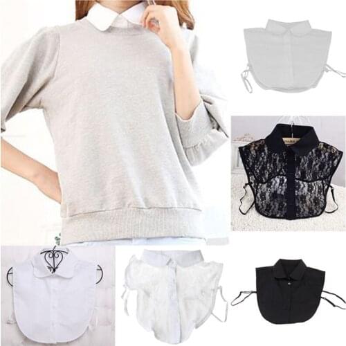 Women Pure Color Lace Detachable Lapel Choker Necklace Shirt Fake False Collar C5AF