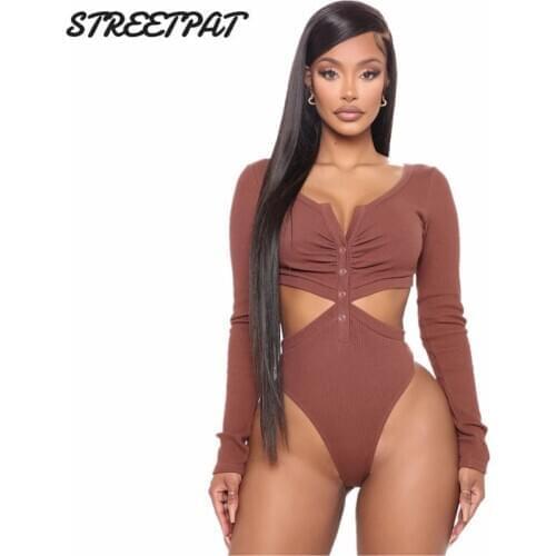 Ribbed Knitted Sexy Bodysuit Women Hollow Out V Neck Bodycon Romper Streetwear Jumpsuit One Piece Overalls Body Femme 2021