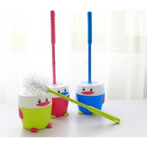 1PC Cartoon Candy Colors Penguin Toilet Seat Durable Cute Plastic Toilet Brush Household Cleaning Tool OK 0075