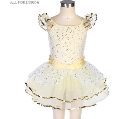 Child Ballet Dance Tutu With Tulle Shoulder Ruffles Sequin Bodice Dance Wear For Ballet Dance Performance Dance Dress